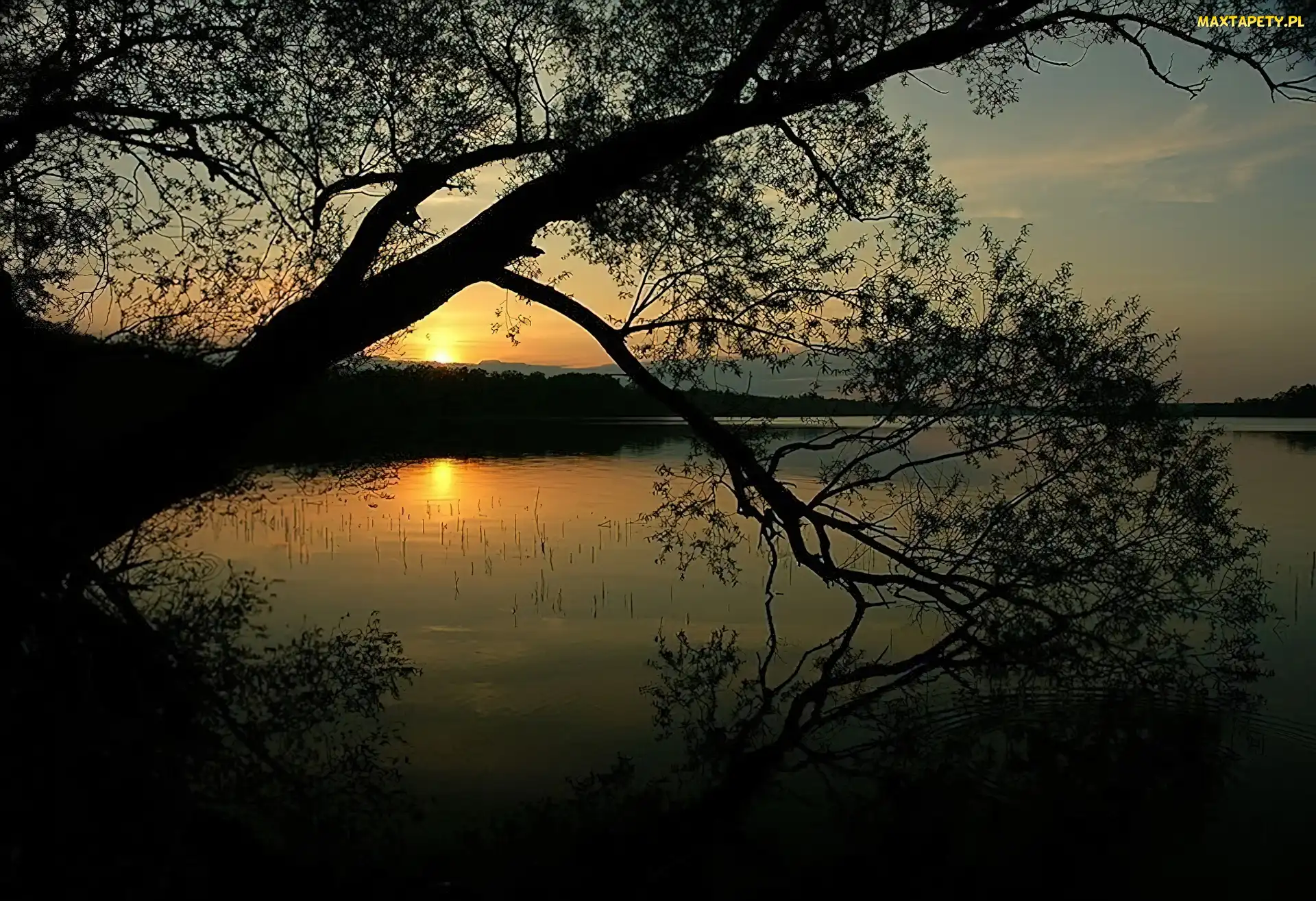 Jezioro, Słońca, Zachód