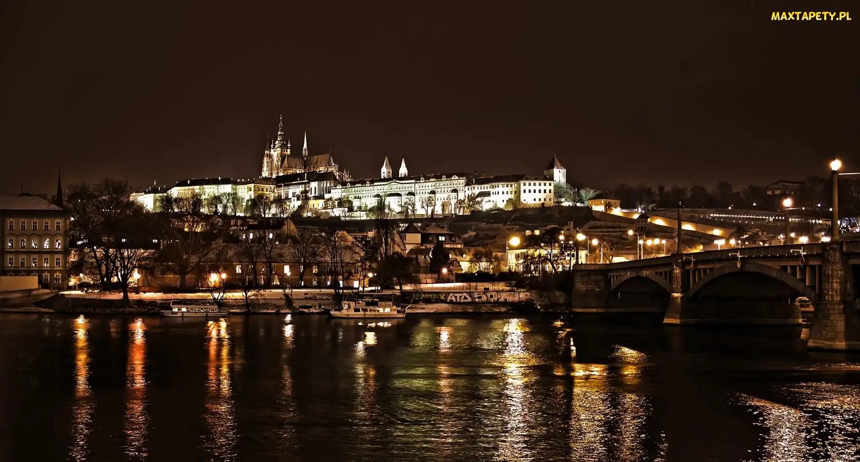 Noc, Czechy, Zamek, Praga, Rzeka