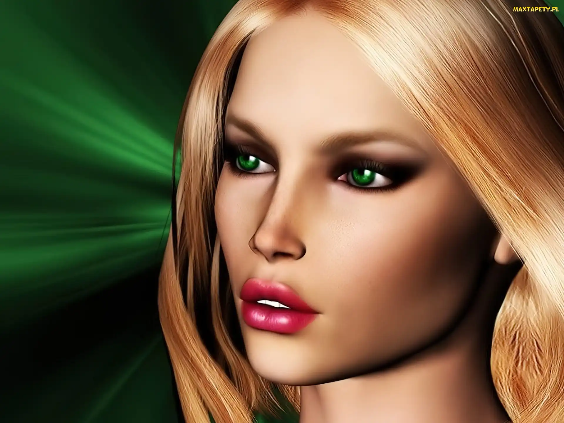 Blondynka, Grafika 2D, Oczy, Zielone, Dziewczyna
