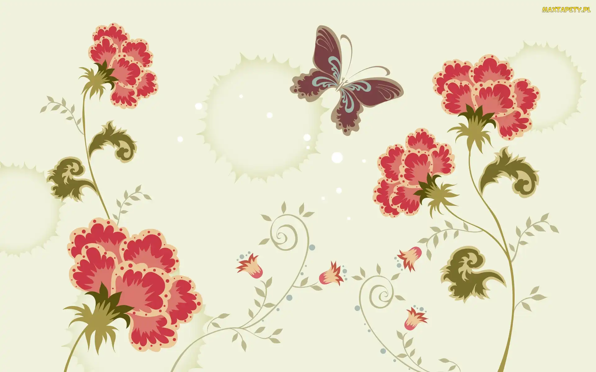 Czerwone, Motyl, Kwiaty