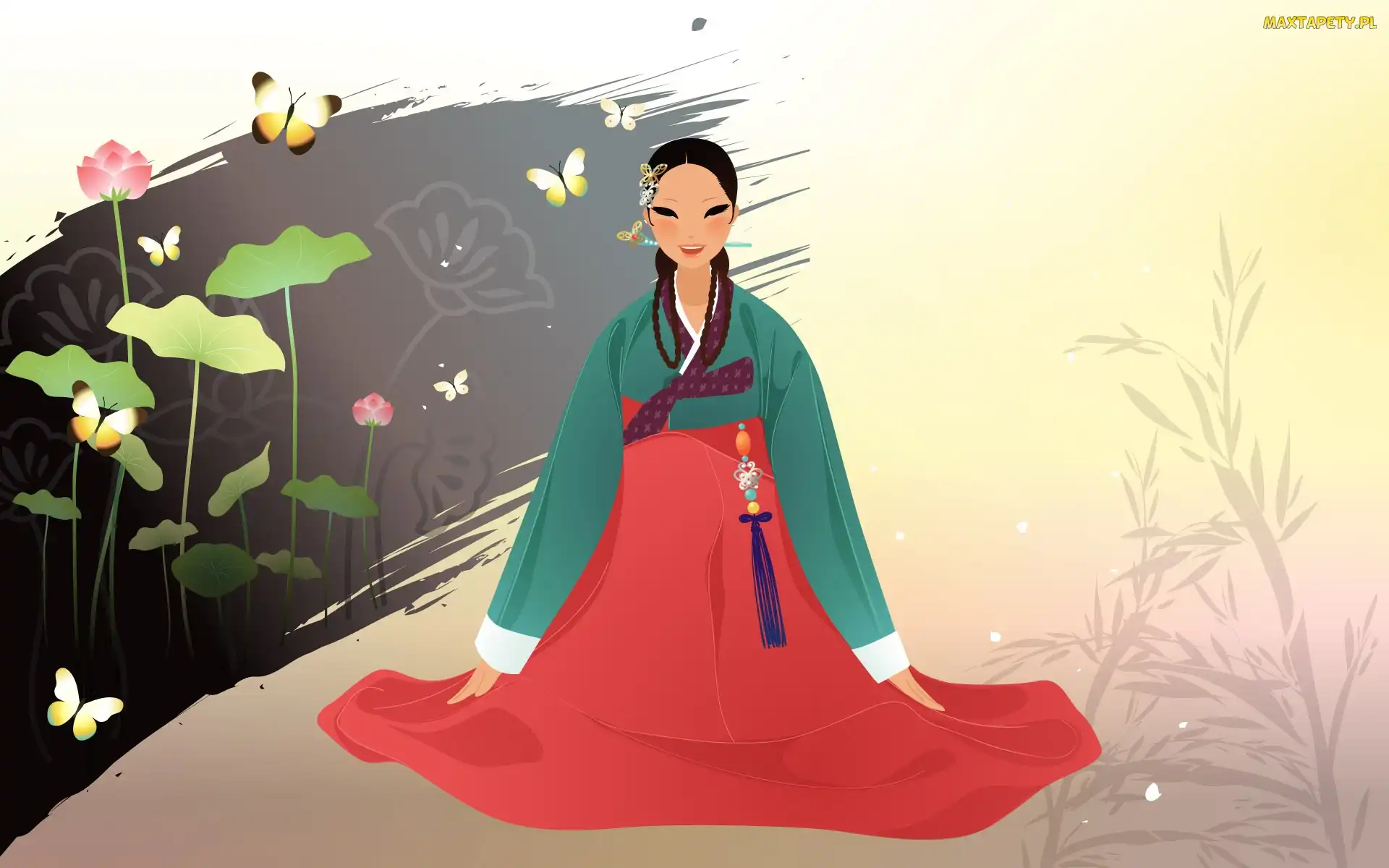 Kwiaty, Kimono, Kobieta, Gejsza