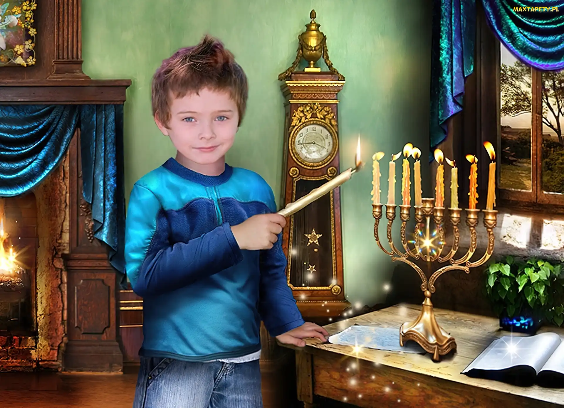 Świecznik, Świece, Hannukah, Święto, Chłopiec