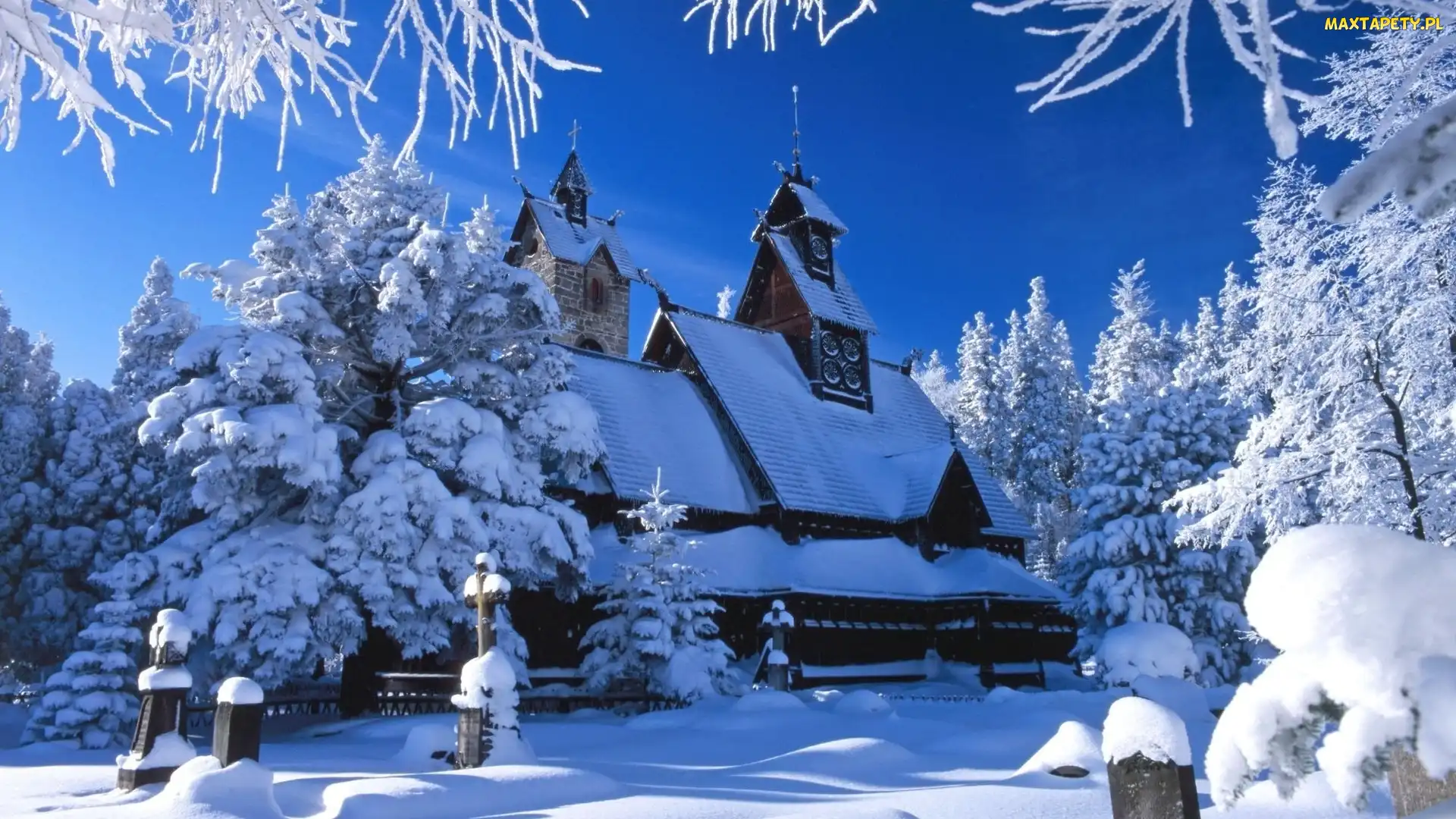 Śnieg, Zima, Kościół, Cmentarz
