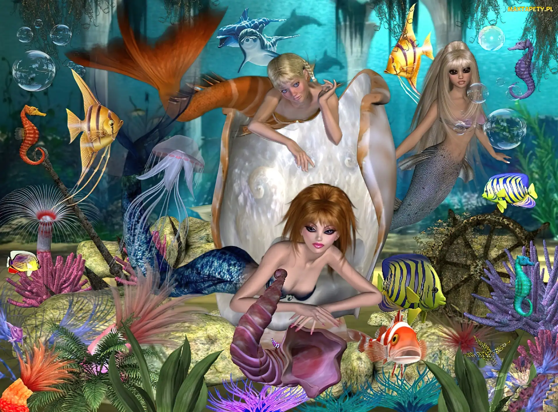 Fantasy, Morskie, Syrenki, Dno