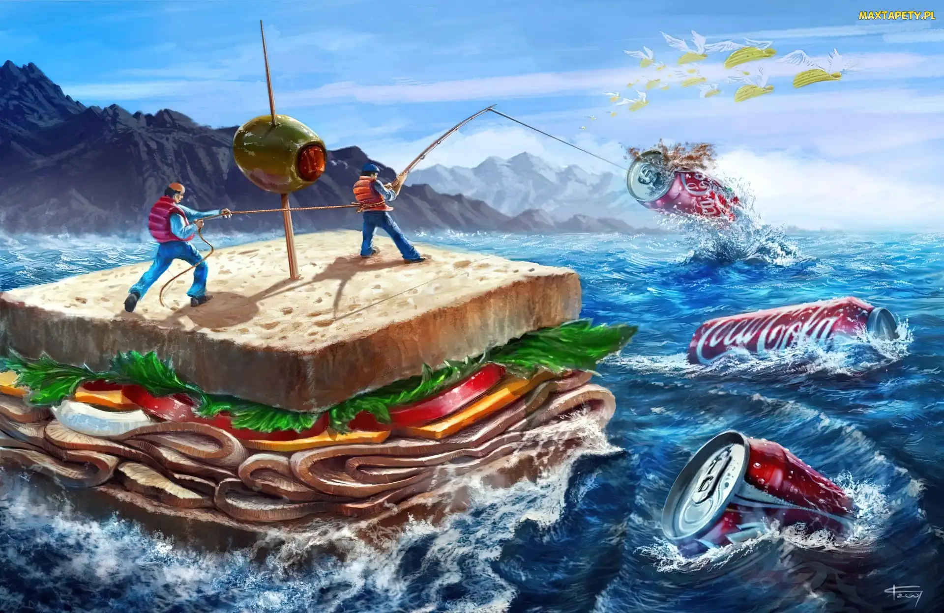 Kanapka, Morze, Puszki, Coca-Coli