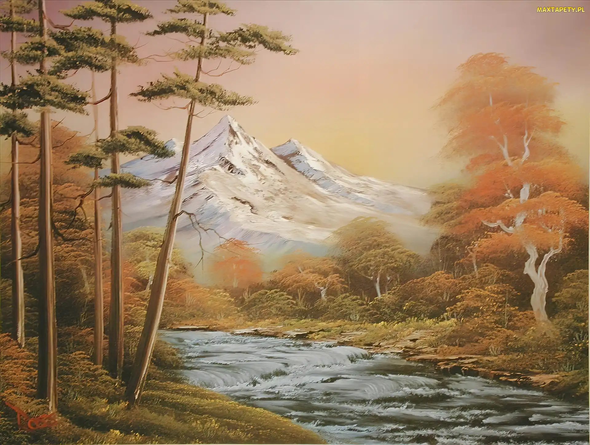 Bob Ross, Góry, Krajobraz, Rzeka