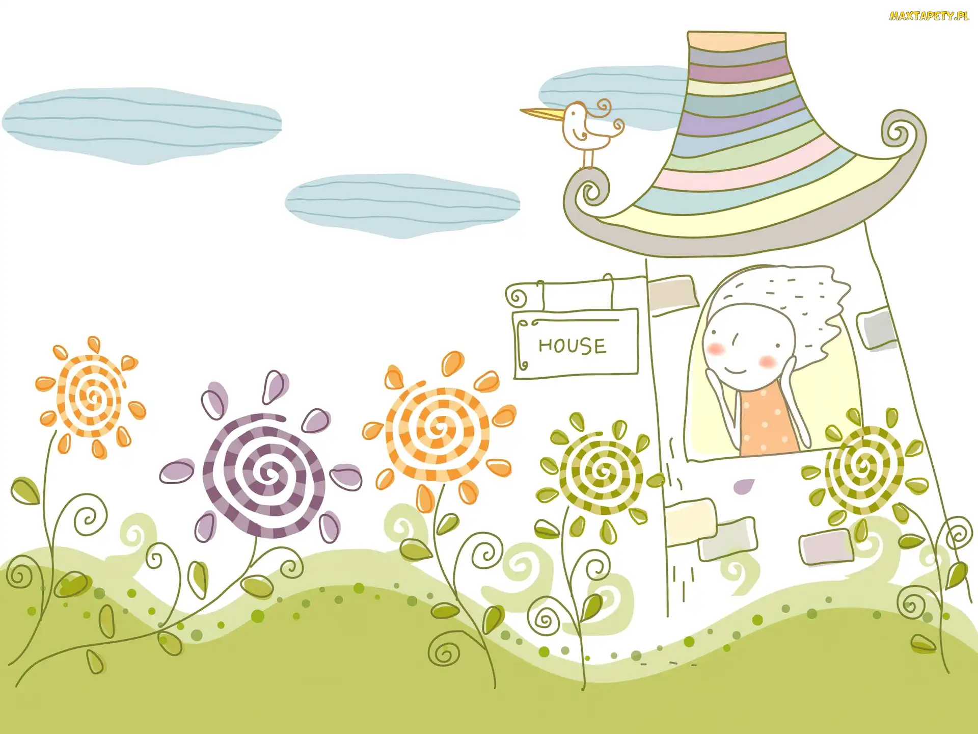 Kwiaty, Dziewczynka, Fantasy, Domek