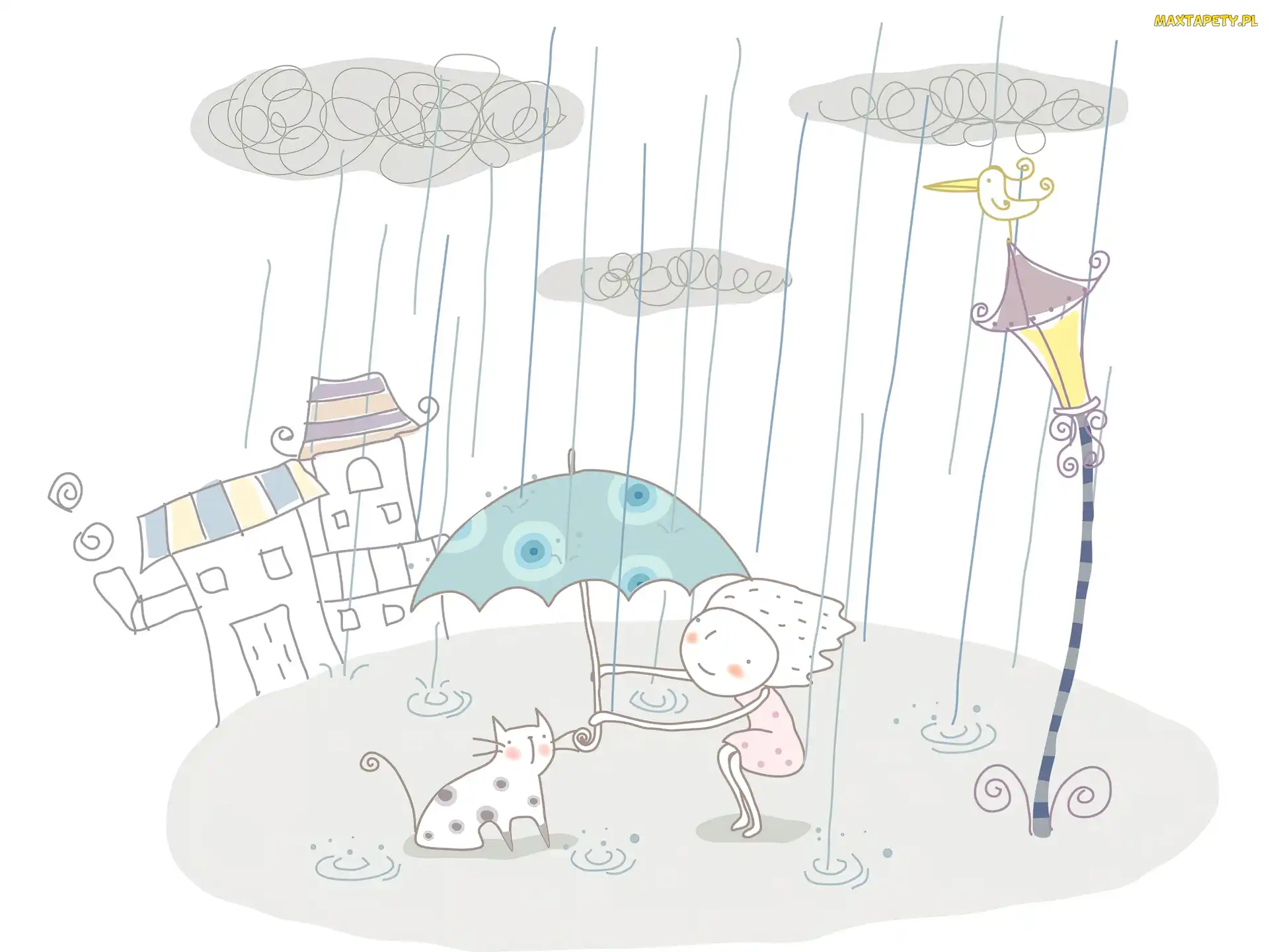 Parasol Dla dzieci, Kot, Dziewczynka, Deszcz