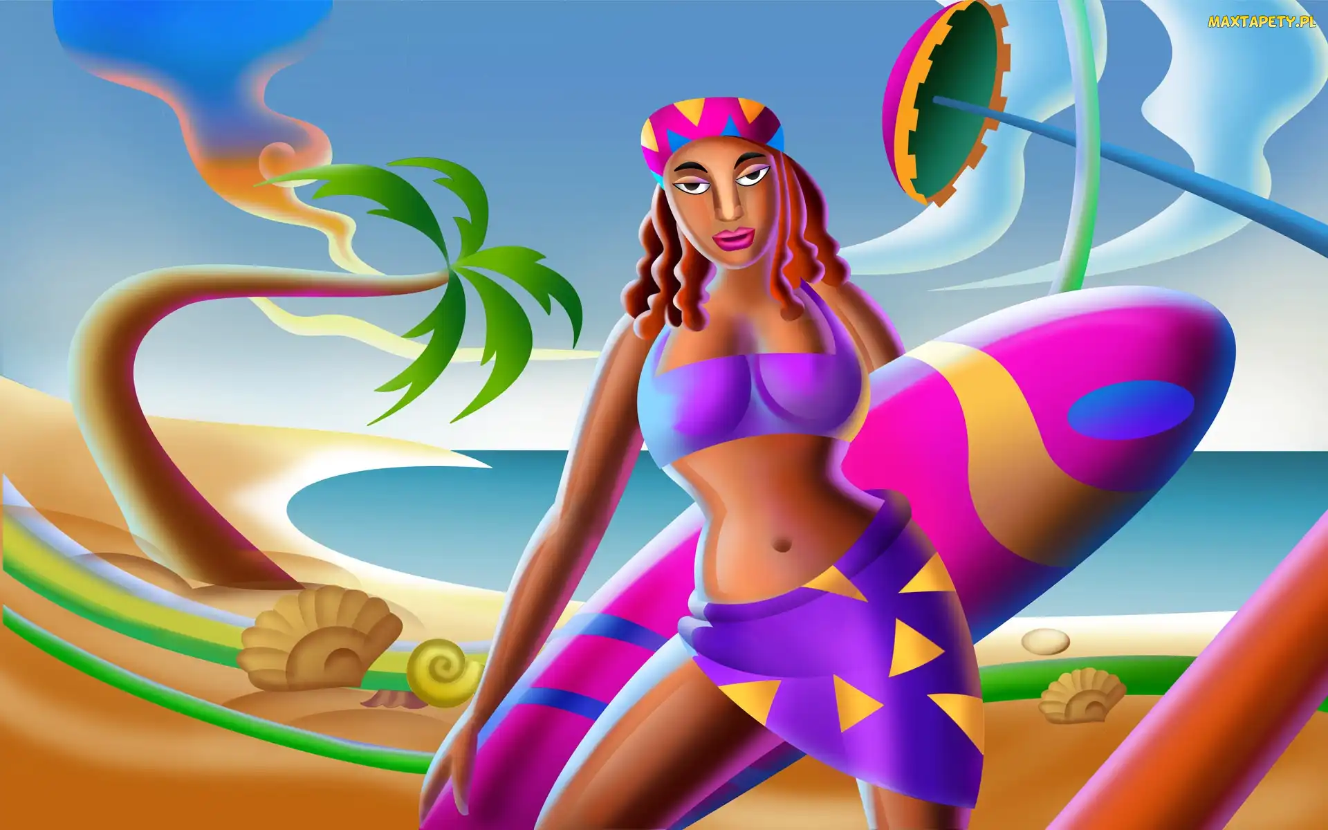 Grafika, Surfing, Kobieta, Deska