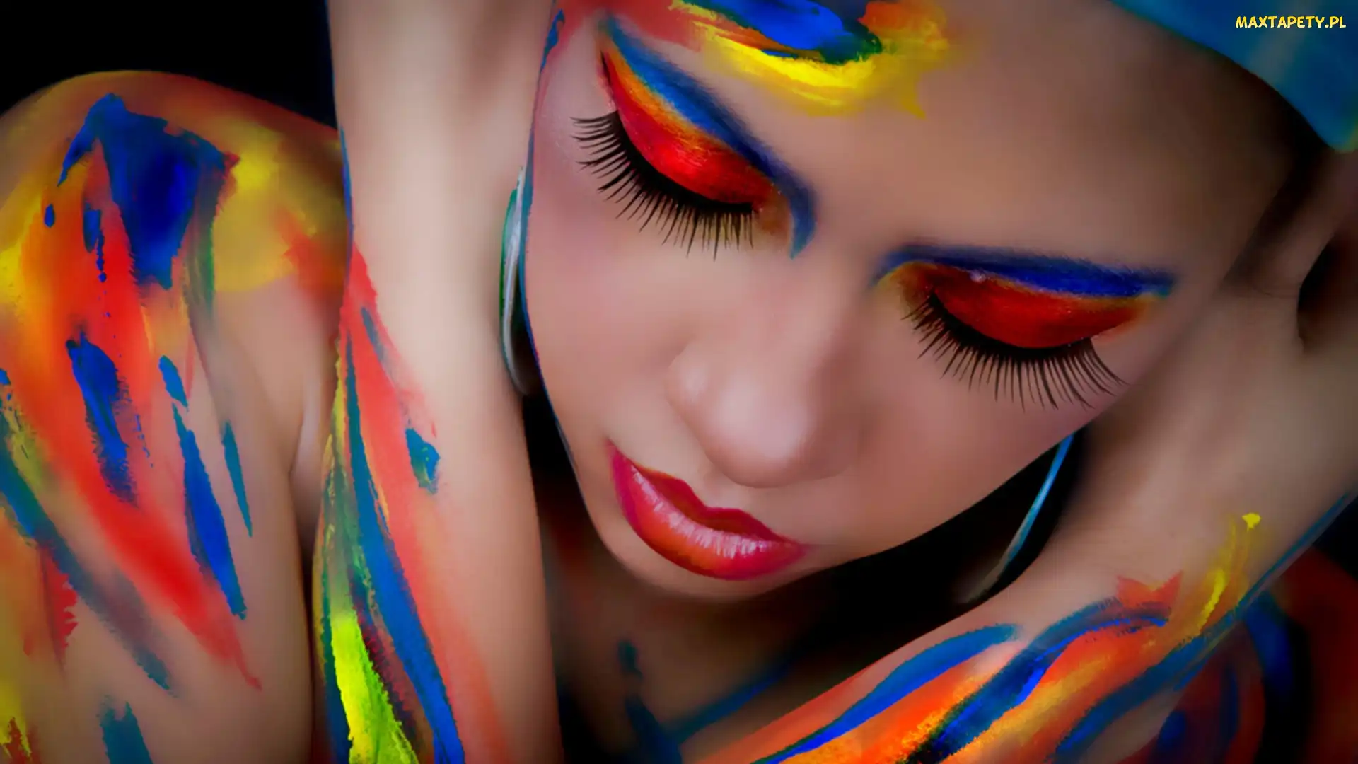 Bodypainting, Dziewczyna, Kolorowe, Farby