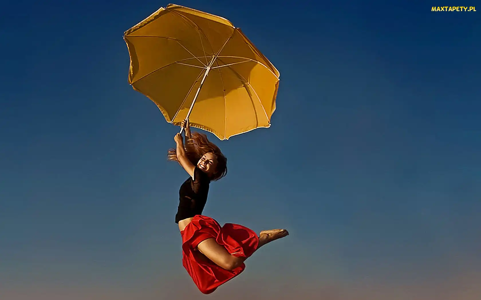 Kobieta, Parasol, Żółty
