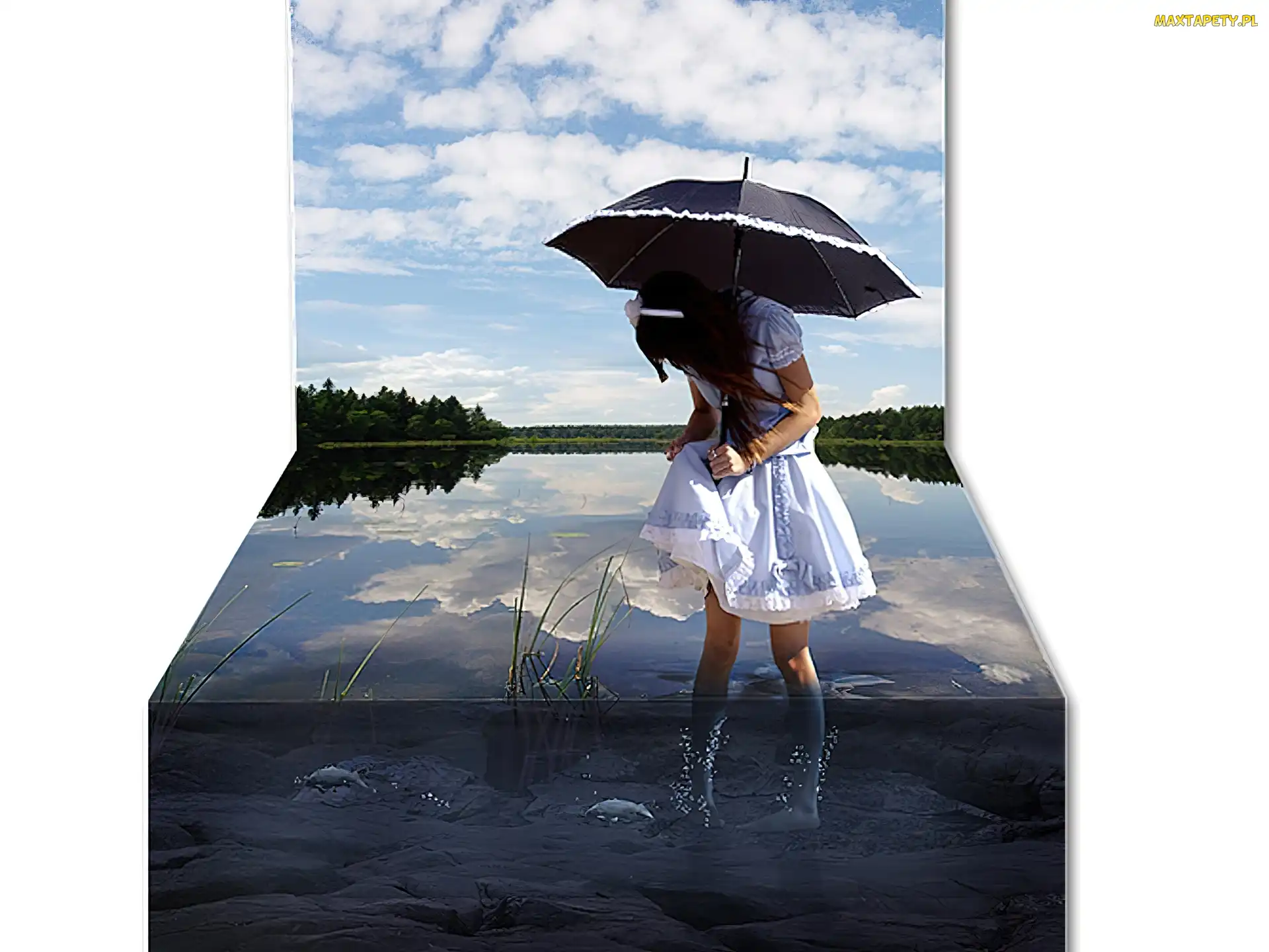 Grafika 4D, Woda, Dziewczynka, Parasol