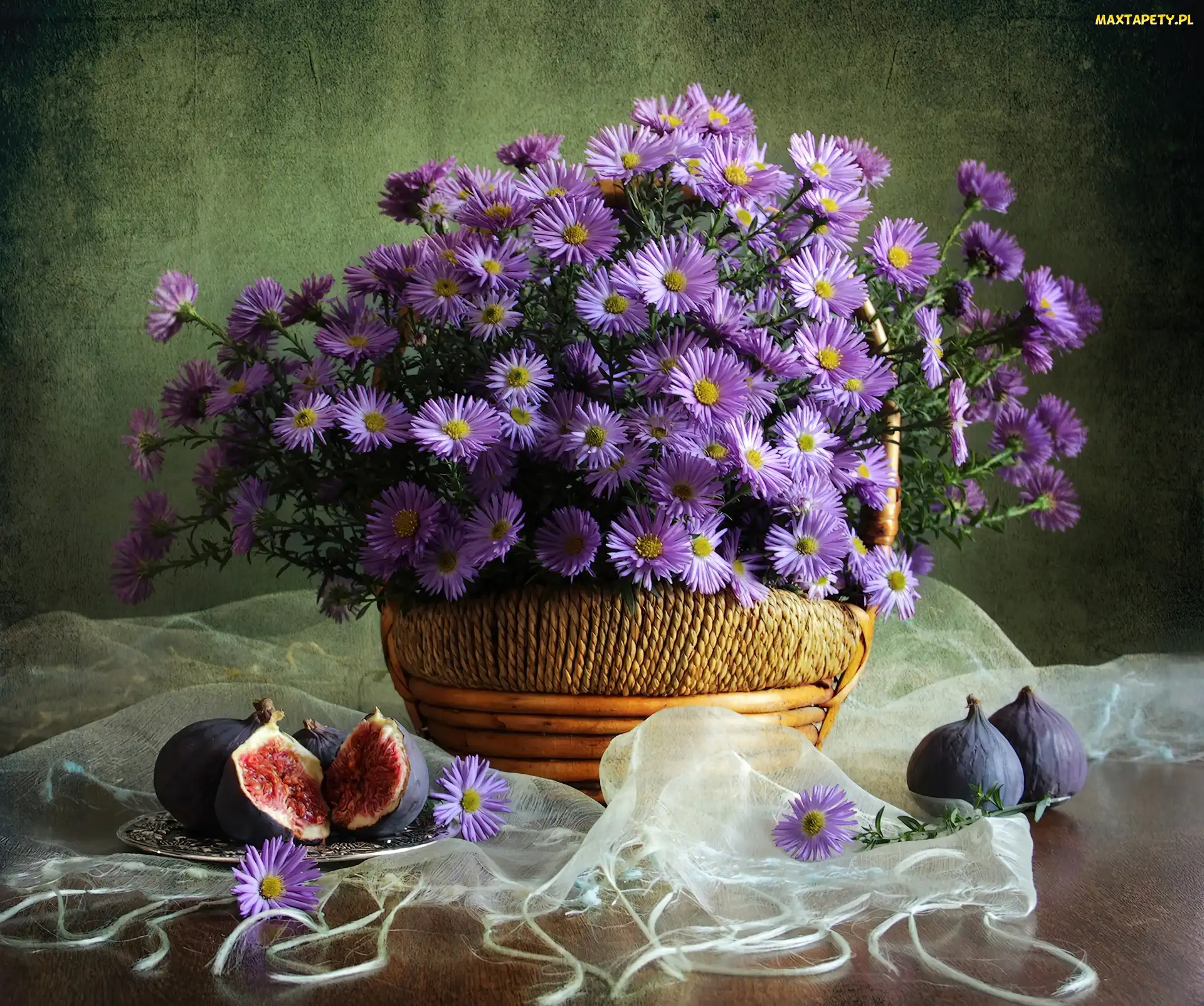 Koszyk, Astry, Fioletowe, Kwiaty