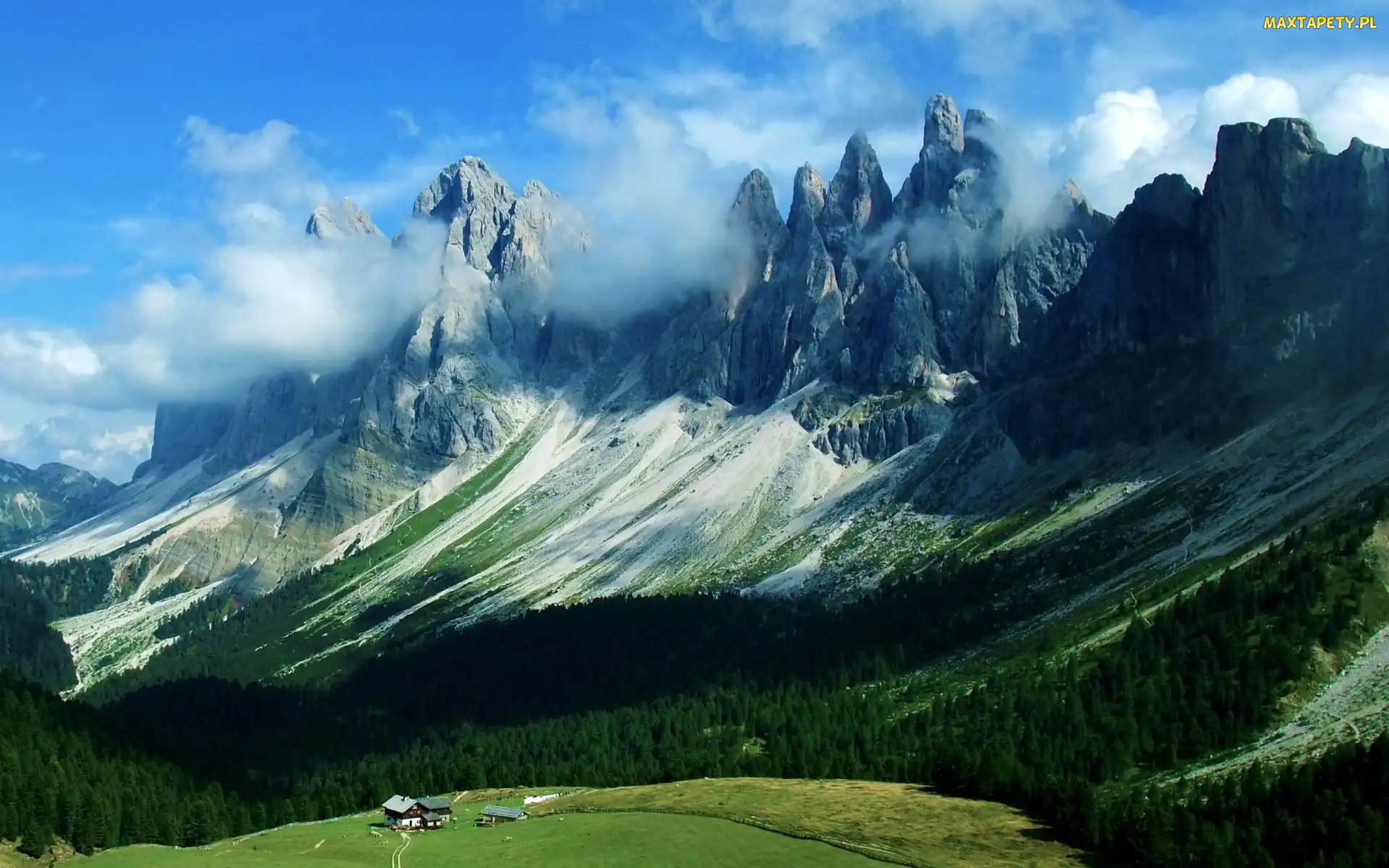 Góry, Dolina, Las, Chmury
