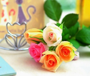 Kolorowe, Bukiet, Róże