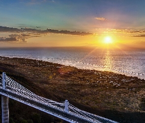 Most, Morze, Zachód słońca, Droga