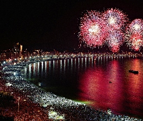 Morze, Światła, Miasto Nocą, Sylwester