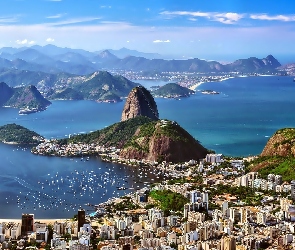 Morze, Brazylia, Góry, Panorama Miasta, Wybrzeże, Rio de Janeiro, Z lotu ptaka, Wyspy