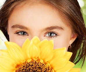 Dziewczynka, Słonecznik, Kwiat, Oczy