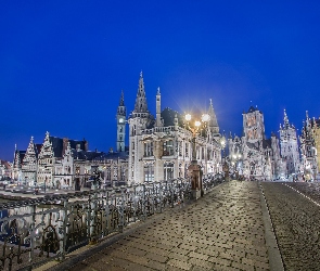 Miasto, Most, Kościół, Wieczór, Belgia