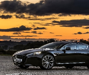Niebo, Pomarańczowe, Rapide, Aston Martin, Droga, Chmury
