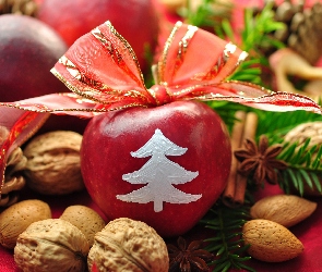Orzechy, Jabłko, Dekoracja, Świąteczna