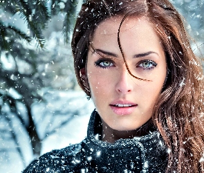 Piękna, Śnieg, Zima, Kobieta