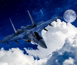 Samolot, Księżyc, Chmury