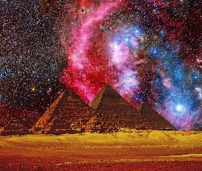Noc, Gwiazdy, Galaktyka, Kosmos, Piramidy