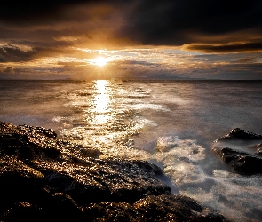 Morze, Kamienie, Zachód słońca