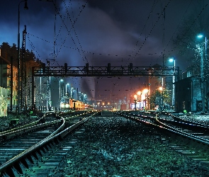 Dworzec, Oświetlenie, Tory, Noc, Kolejowy