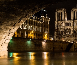 Paryż, Katedra, Noc, Most, Rzeka, Notre Dame