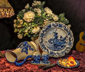 Dekoracja, Porcelana, Bukiet, Róż