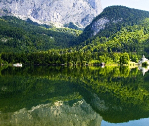 Odbicie, Jezioro, Gruner, Austria, Las, Góry