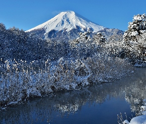 Góra, Japonia, Rzeka, Fuji, Zima