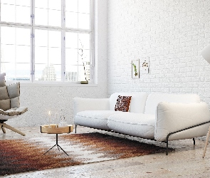 Nowoczesny, Pokój, Okno, Fotel, Lampa, Sofa