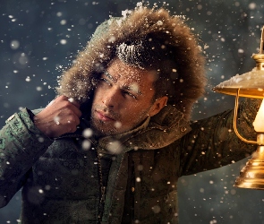 Mężczyzna, Śnieg, Lampa, Zima, Model