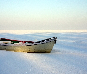 Zima, Łódka, Jezioro, Zamarznięte