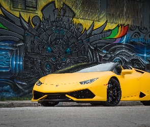 Mural, Ściana, Żółte, Lamborghini Huracan LP 610-4 Spyder