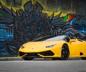 Żółte, Mural, Ściana, Lamborghini Huracan LP 610-4 Spyder