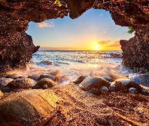 Hawaje, Zachód słońca, Jaskinia, Żółwie morskie, Ocean Spokojny