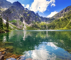 Góry Tatry, Drzewa, Lato, Jezioro Morskie Oko, Polska