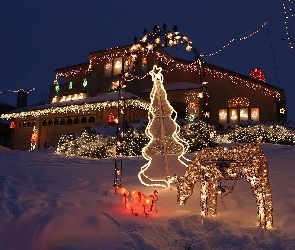 lampki , domek, Boże Narodzenie