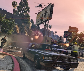 Grant Theft Auto V, Gra, Policja, Maszyna, Helikopter, Strzelanina