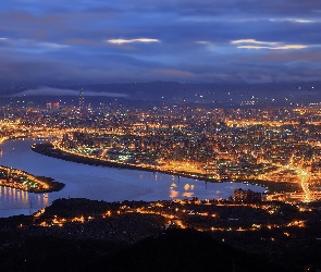 Tajwan, Rzeka Danshui He, Miasto nocą, Tajpej