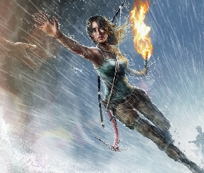 Gra, Rise of the Tomb Raider, Łuk, Ręka, Pochodnia, Lara Croft