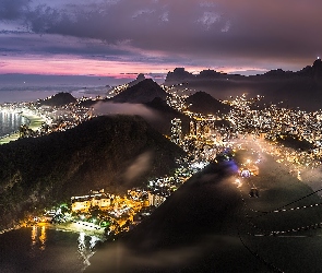 Brazylia, Morze, Miasto nocą, Góry, Rio de Janeiro