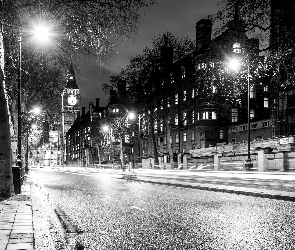 Noc, Światła, Londyn, Anglia, Big Ben, Ulica