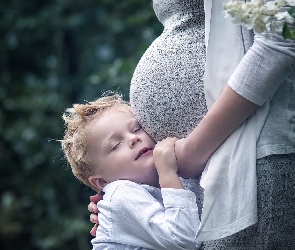 Macierzyństwo, Ciąża, Dziecko, Kobieta, Chłopiec, Miłość