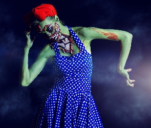 Sukienka w groszki, Kobieta, Halloween, Zombie